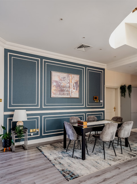 Grey accent dining room design - Beautiful Homes