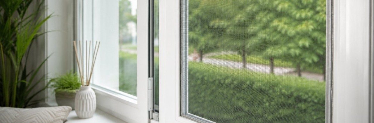 uPVC window with mosquito mesh screen allowing fresh air while keeping insects out - Beautiful Homes