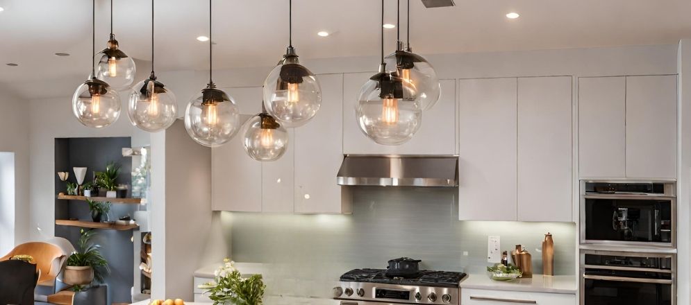 Hanging glass globe lights for the kitchen - Beautiful Homes