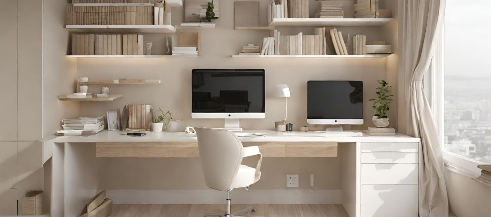 White study table with beige walls - Beautiful Homes