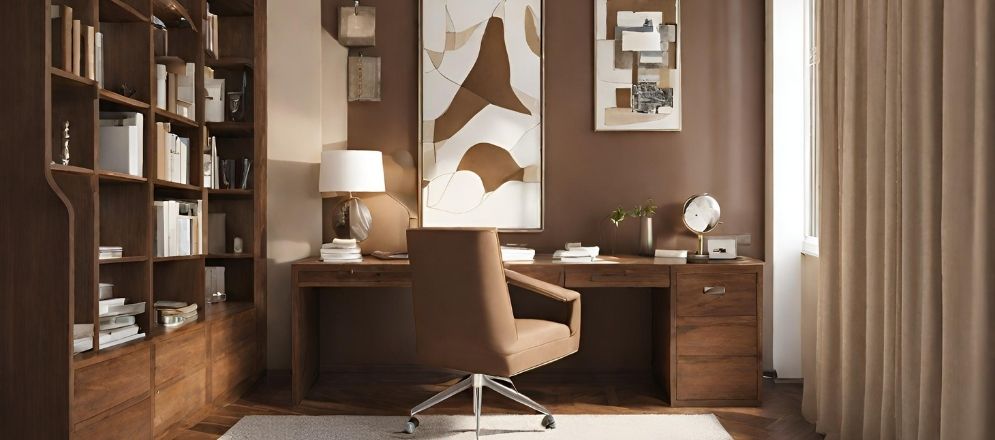 Wooden study table with brown walls - Beautiful Homes