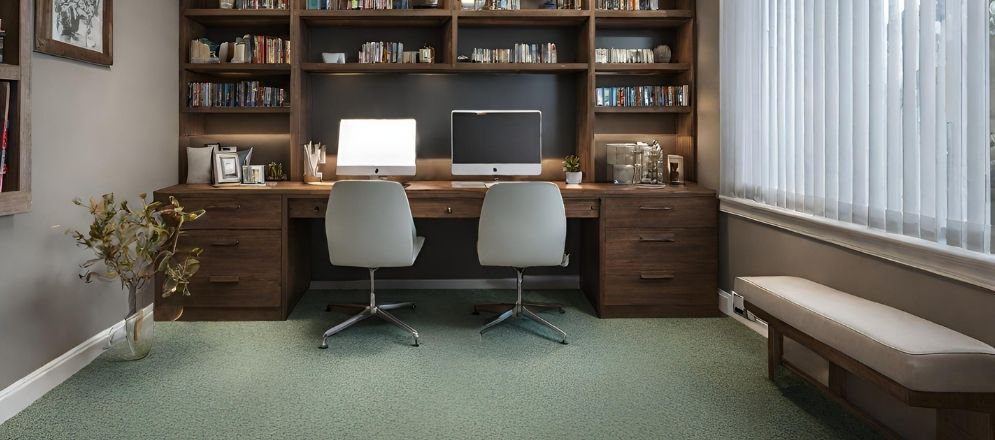Study table with green carpet flooring- Beautiful Homes