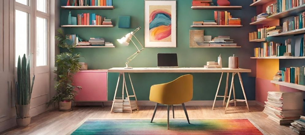 Colourful study room with yellow chair - Beautiful Homes