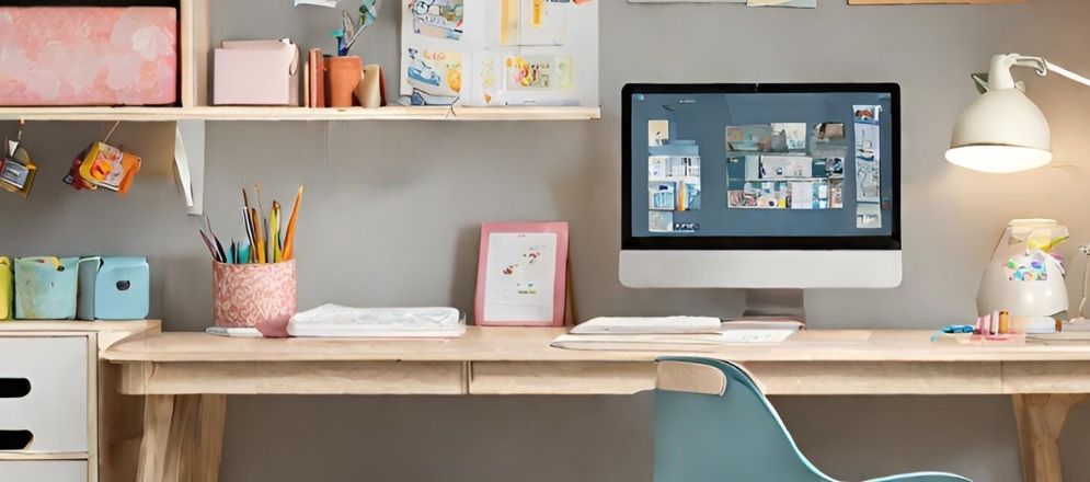 Pink desk organizer with wooden table - Beautiful Homes