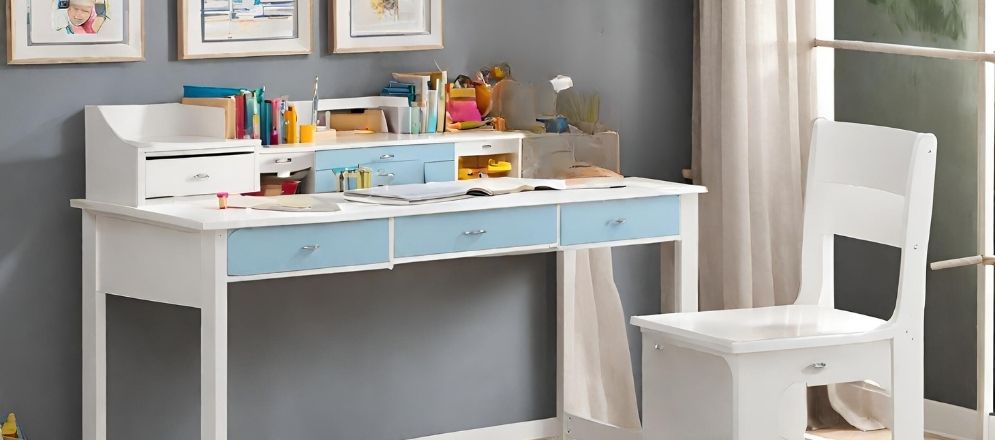 Blue drawers for white study table - Beautiful Homes