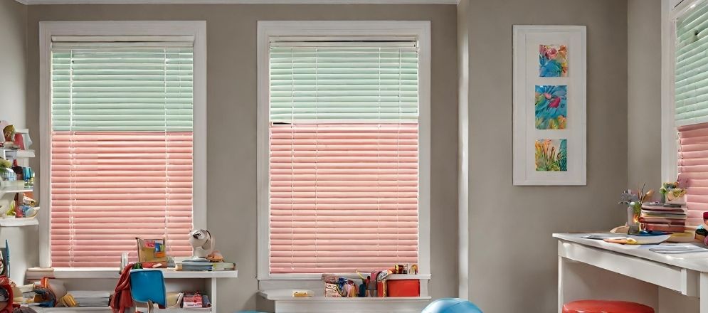 Red and green horizontal blinds - Beautiful Homes