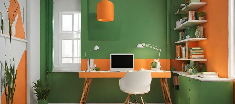 Orange study table with green walls - Beautiful Homes