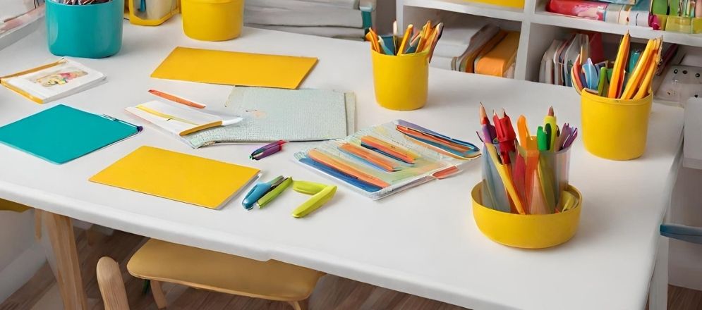 Yellow desk organizers for white desk - Beautiful Homes