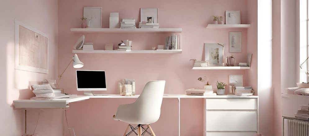 White study table with pastel pink walls - Beautiful Homes