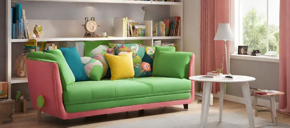 Green lounge sofa with white table - Beautiful Homes