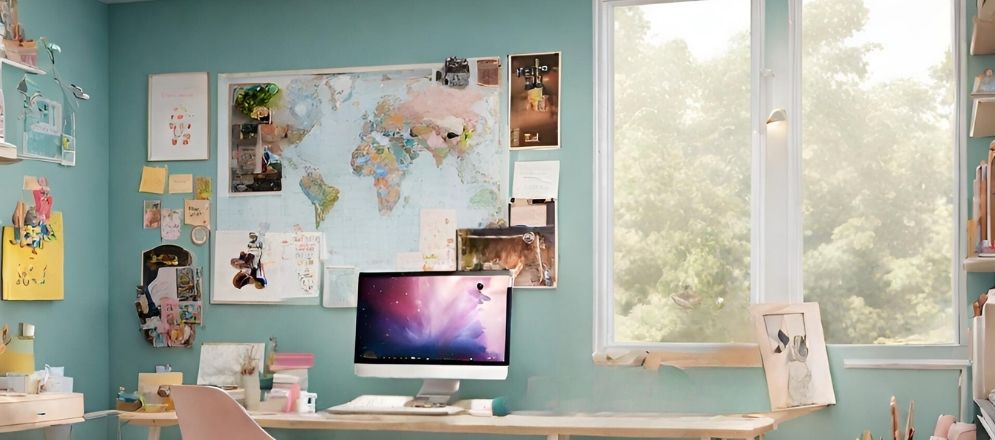 Vision board on blue wall - Beautiful Homes