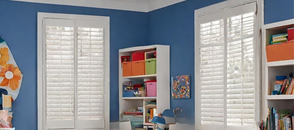White window shutters with blue walls - Beautiful Homes