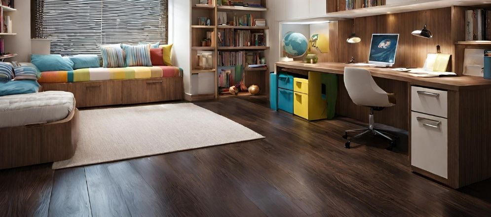 Study table with dark wood flooring- Beautiful Homes