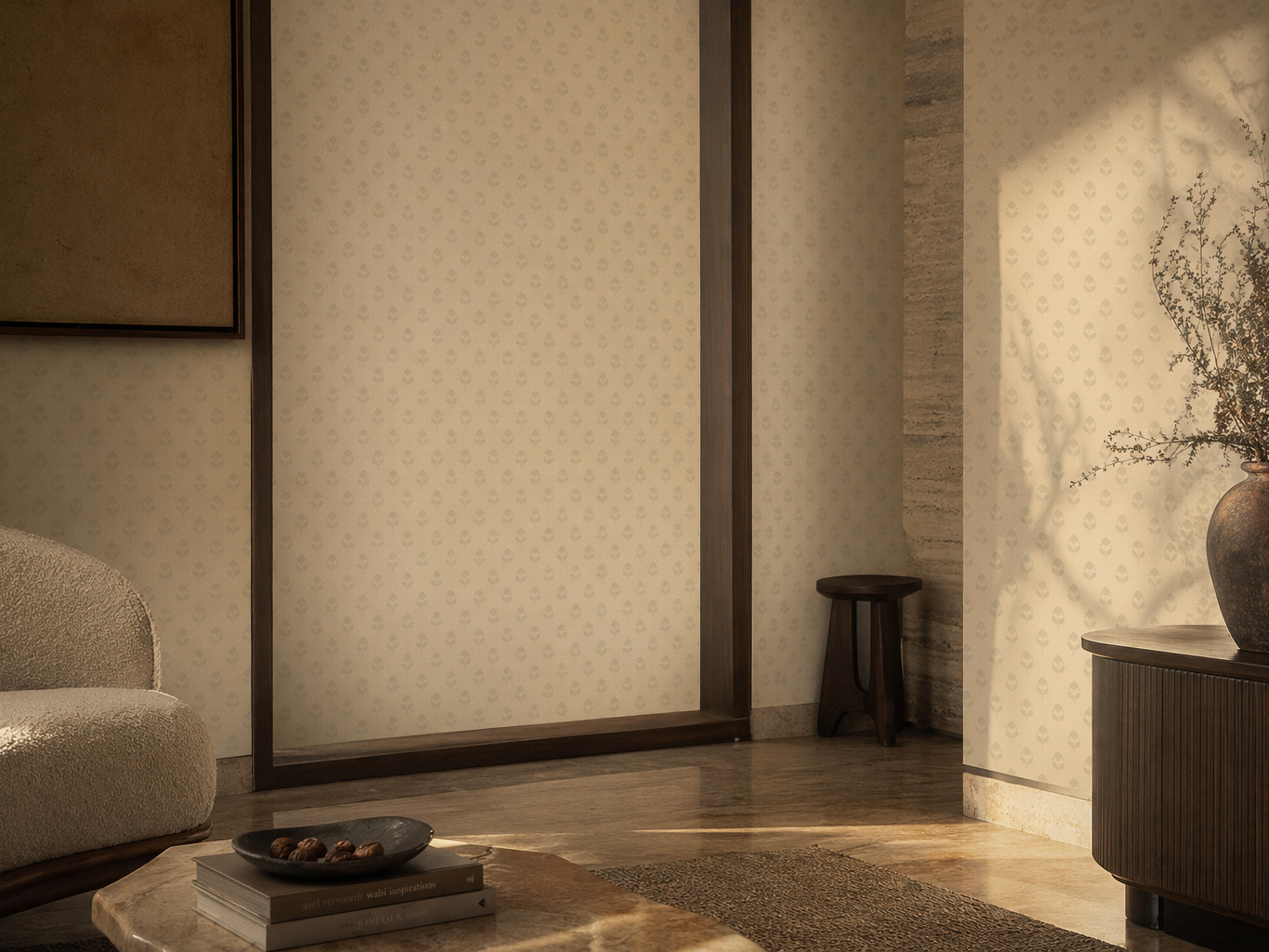 Cream wallpaper with a subtle floral leaf motif - Beautiful Homes