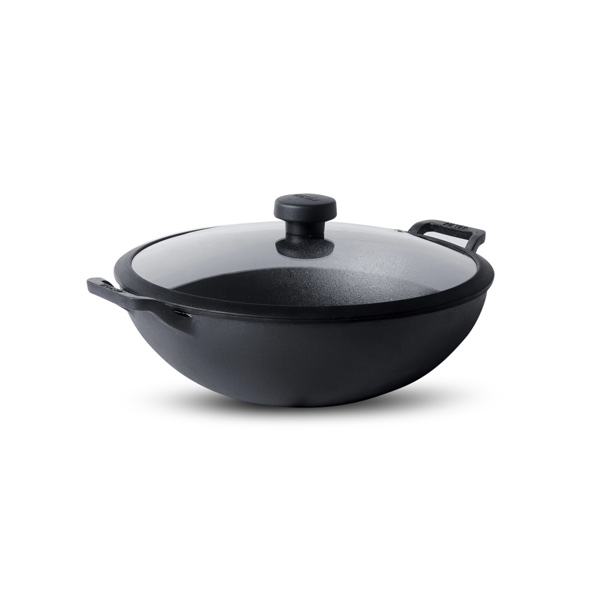 Meyer Pre Seasoned Cast Iron 30cm Kadai/Wok With Glass Lid