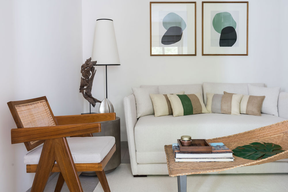 Center table for the guest bedroom with white, sage green & beige colour palette - Beautiful Homes