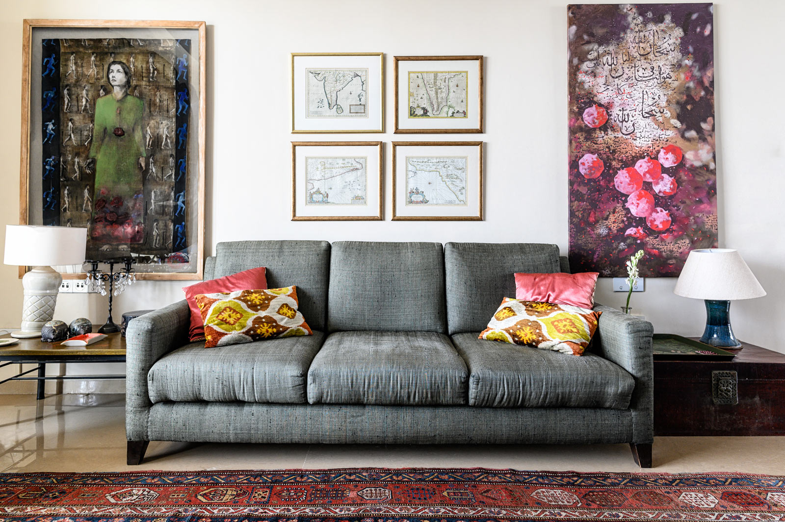 The art in this home is a mix of contemporary, indigenous, textiles, botanicals along with sculptures, ceramics and pottery collected over the years - beautiful Homes