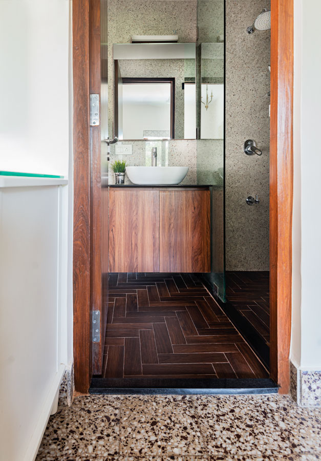 Mounted sink area with wall mounted mirror storage - Beautiful Homes